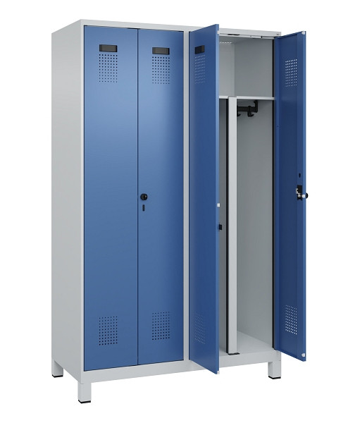 C+P PSA Schwarz-Weiß-Spind Evolo PLUS, mit Füßen, 4 Abteile, 1950x1200x500mm, 7, Frontfarbe RAL 5023 Fernblau, Drehriegel, 049012-40P S10008
