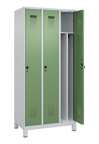 C+P Spind Evolo PLUS, mit Füßen, 3 Abteile, 1950x900x500mm, 7035/6011, Verschluss Drehriegel, 049010-30F S10010