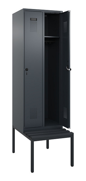 C+P Spind Evolo PLUS, 2 Abteil, 2120x600x815mm, 7016/7016, Drehriegel, Sitzfläche Kunststoff, Sitzbank, 0490507-20 S10070