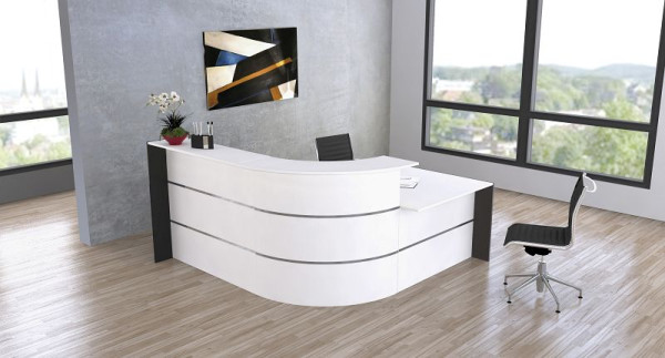 Kerkmann Bari kleine L-Theke mit Beratungsplatz, B 2350 mm x T 2000 mm x H 1120 mm, Farbe: weiß/anthrazit, 21356910