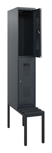 C+P Doppelstöckiger Spind Evolo PLUS, Bank, 2 Fächer, 1950x300x815mm, 7016/7016, Zylinderschloss, Sitzfläche Kunststoff, Sitzbank, 0493505-10 S10151