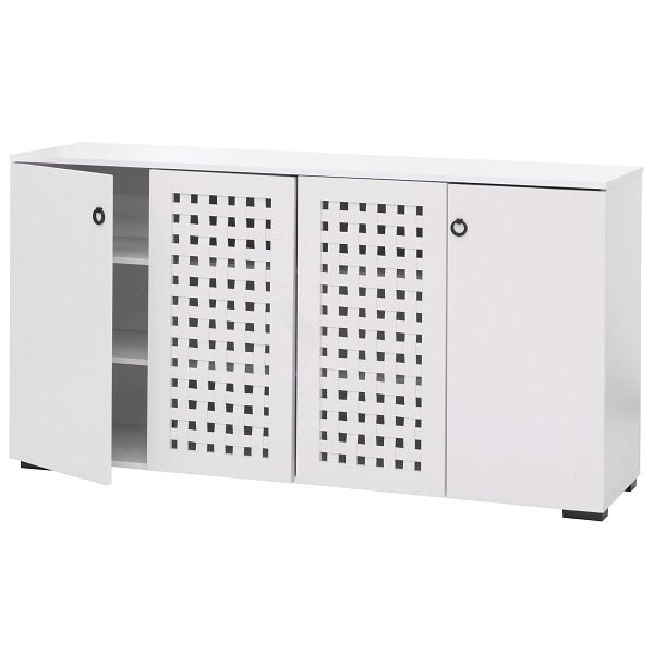 Mendler Sideboard HWC-N87, Kommode Schrank Anrichte, 3D-Flecht-Design 4 Türen 9 Staufächer 83x159x37cm, weiß, 109362+109363