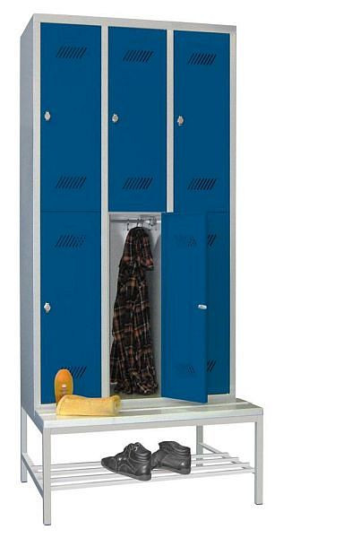 Pavoy Kleiderschrank mit Sitzbank 2150/500/900, 3b x 2h, Drehriegelverschluss, Abteilbreite 300, PVC-Leisten, 60205-323-032-910611