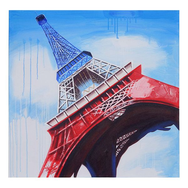 Mendler Ölgemälde Eiffelturm Tricolore, 100% handgemaltes Wandbild Gemälde XL, 100x100cm, 51269