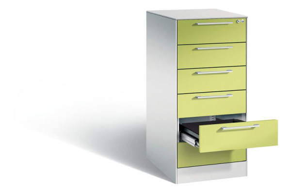 C+P Karteischrank Asisto, H1010xB440xT600mm, Farbe: Lichtgrau / Viridingrün, Bügelgriff, 146245-622 S10021