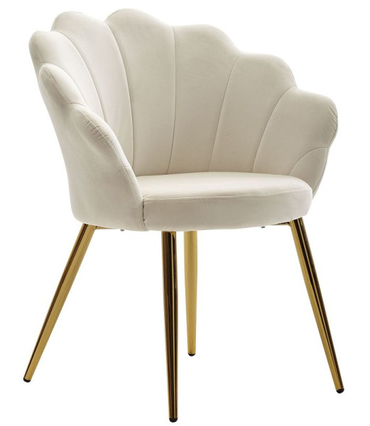 Wohnling Esszimmerstuhl Tulpe Samt Weiß Gepolstert, Küchenstuhl mit Goldfarbenen Beinen, Schalenstuhl Skandinavisches Design, WL6.438