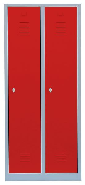 Lüllmann Stahl-Kleiderschrank / Garderobenschrank, 1800 x 800 x 500 mm, Lichtgrau/Feuerrot, 515124