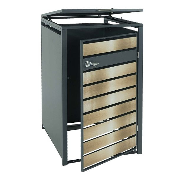 Mendler XL 1er/2er-Mülltonnenverkleidung HWC-J81, Mülltonnenbox, Metall 36kg anthrazit, gold, 83435