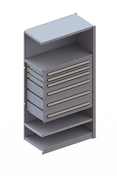 Meta CLIP AR Modul 2000x1000x500 mm, RAL 7035, 4 Böden, 2 Schubladen 100mm, 3 Schubladen 200mm, 20098997