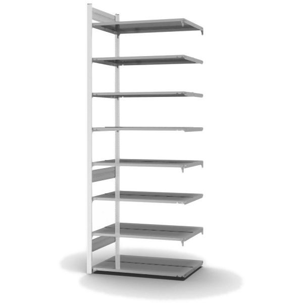 hofe Anbauregal, zerlegt, 8 Böden 2700 x 600 x 1000 mm, verzinkt Stützprofile - Verkehrsweiß/RAL 9016, HWA27610DA