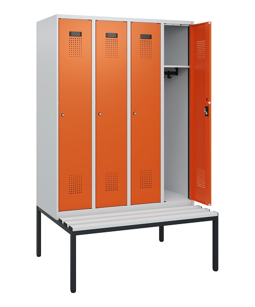 C+P Spind Evolo PLUS, 4 Abteile, 1950x1200x815mm, 7035/2004, Zylinderschloss, Material Sitzfläche Kunststoff, Sitzbank, 0490505-40 S10083