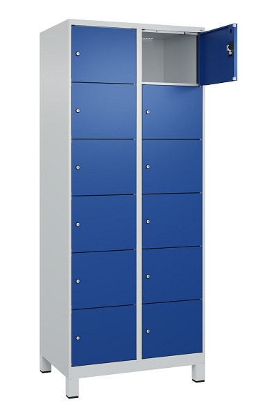 C+P Schließfachschrank Evolo PLUS, mit Füßen, 12 Fächer, 1950x800x500mm, 7035/5, Frontfarbe RAL 5010 Enzianblau, 049010-226 S10006