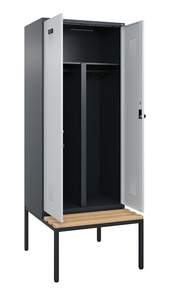 C+P PSA Doppel-Spind Evolo PLUS, Bank, 2 Abteile, 2120x800x815mm, 7016/7035, Drehriegel, Sitzfläche Buche-Hartholz, Sitzbank, 0490527-22P S10017