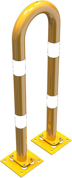 Schake Rammschutzbügel elastisch, neigbar Stahlrohr Ø 76 mm gelb / schwarz, Gesamtbreite: 400 mm, Höhe Überflur: 1150 mm, 477_07NPBG