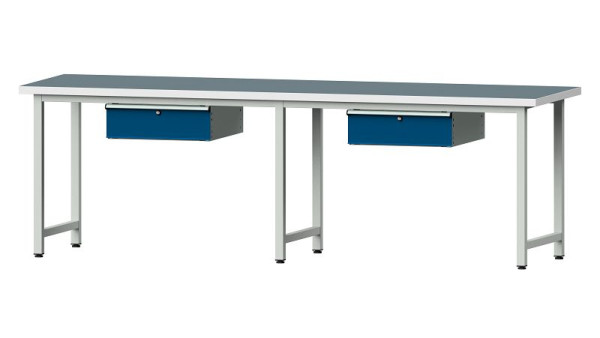 ANKE Werkbänke Arbeitstisch, Modell 193, 2800 x 800 x 890 mm, RAL 7035/5010, UBP 40 mm, 401.473