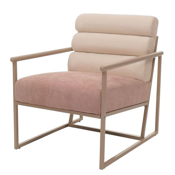 Mendler Lounge-Sessel HWC-O38, Cocktail-/Polstersessel Clubsessel, Stoff/Textil (420 g/m²) Metall MVG, beige, Polster rosé, 153445