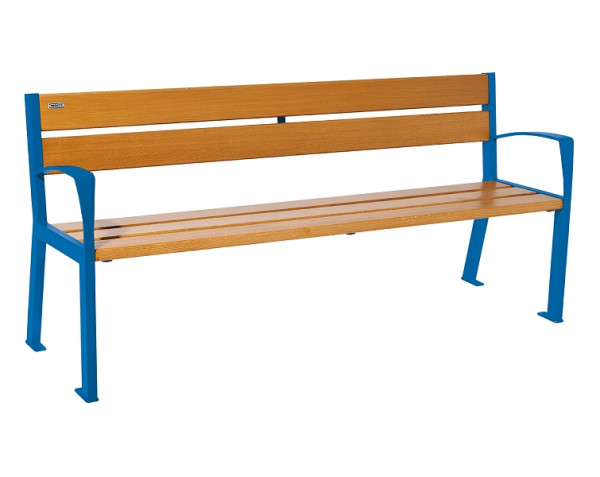 Procity Sitzbank Silaos 5 Holzlatten, 1800 mm, Mit Armlehne, Holz & Stahl, helle Eiche/RAL 5010, 209512.5010.CHEC