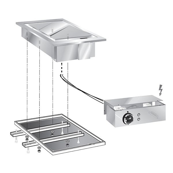 Gastro-Inox drop-in Grillplatte mit verchromte Backfläche, 40cm mit Anschlusskasten, 160.532