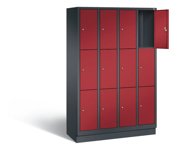 C+P Schließfachschrank Evolo, H1800xB1190xT500mm, Farbe: Schwarzgrau / Rubinrot, 48020-403 S10008
