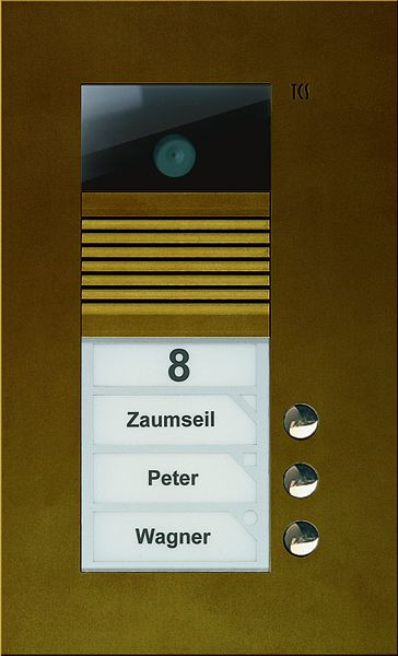 TCS Video Außenstation Serie AVU mit 3 Klingeltasten (rechtsbündig), 1-spaltig, UP bronze, AVU14030-0012