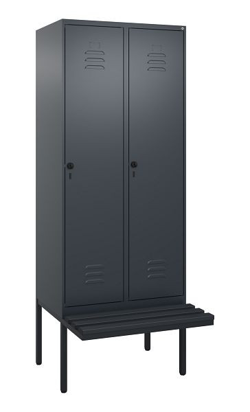C+P Umkleidespind Classic PLUS, 2 Abteile, 2120x800x815mm, 7016/7016, Drehriegel, je 2 Doppel-Haken, 0800407-22F S10042