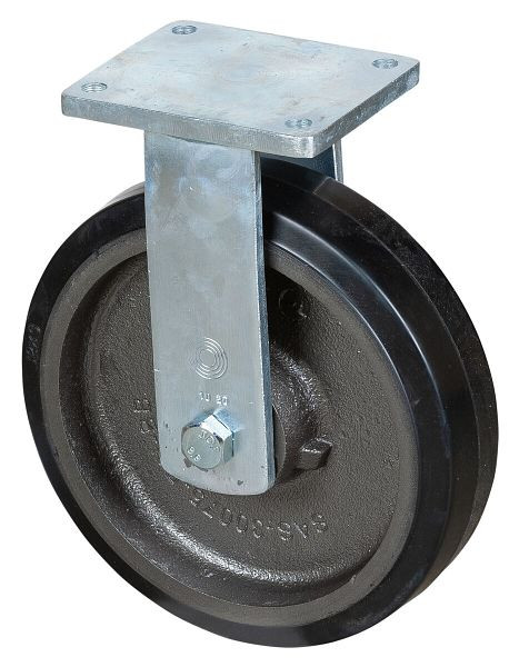 BS Rollen Schwerlastrolle, Bockrolle, Rad-Breite 75 mm, Rad-Ø 300 mm, Tragfähigkeit 850 kg, Elastik-Reifen schwarz, Guss, Kugellager, RR110.B81.300