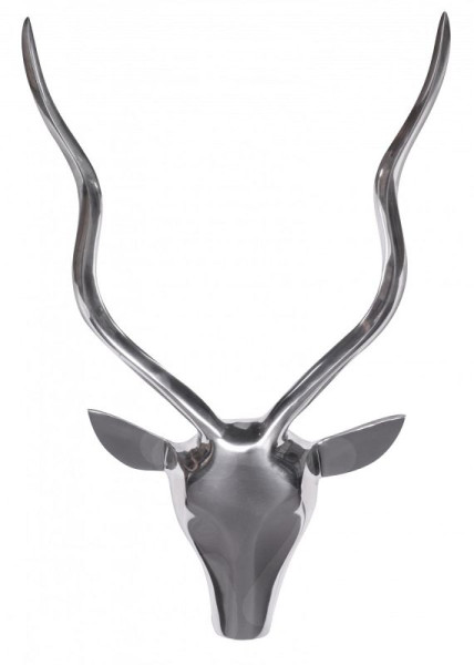 Wohnling Deko Hirschgeweih S Aluminium Wanddeko Landhausstil Silber Metall modern, Design Hirschkopf Landhaus Geweih Wand groß, WL1.254