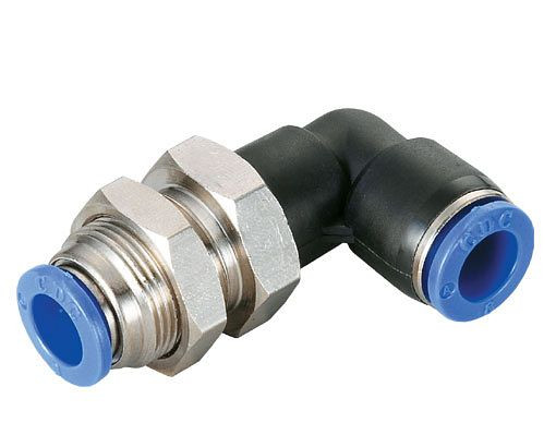 timmer B-WSV-6-KU, Winkel-Schott-Verbinder aus Kunststoff/Messing vernickelt, Schlauch-Ø: 6 mm, Schott-Gewinde: M14x1, VE: 10 Stück, 03100091