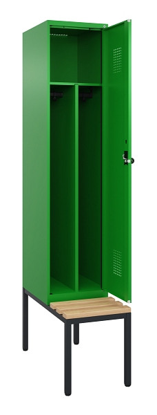 C+P Spind Evolo PLUS, 1 Abteile, 2120x400x815mm, 6037/6037, Haken 4, Drehriegel, Sitzfläche Buche-Hartholz, Sitzbank, Trennwand, 0490507-12F S10026