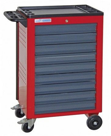 ADB Werkstattwagen "Basic" 9 Schubladen, Maße (HxBxT): 960x610x450 mm, Farbe Korpus: rot, RAL 3020, Farbe Front: grau, RAL 7016, 21009