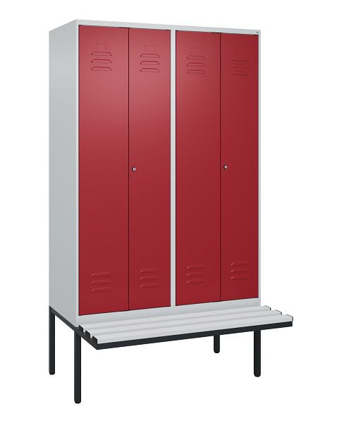 C+P Umkleidespind Classic PLUS, Doppel-Spind, 4 Abteile, 2120x1200x815mm, 7035/3003, Zylinderschlösser, Untergestell & Sitzfläche, 0800427-40P S10016