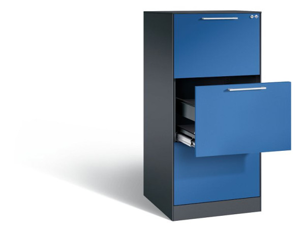 C+P Hängeregistraturschrank Asisto, H1310xB562xT600mm, Farbe: Schwarzgrau / Enzianblau, Bügelgriff, 146224-301 S10080