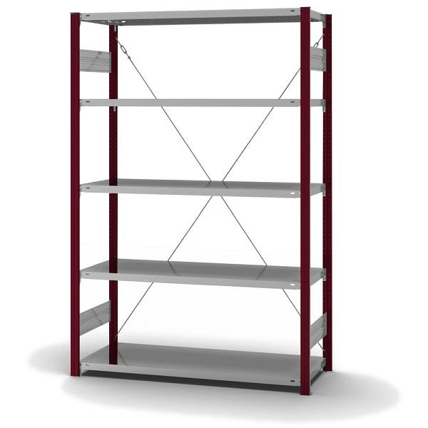 hofe Fachboden-Grundregal, 2000x500x1300 mm, 5 Fachebenen, verzinkt / RAL 3004, 185 kg Fachlast, 1600 kg Feldlast, einseitige Bedienung, HRG205013XL