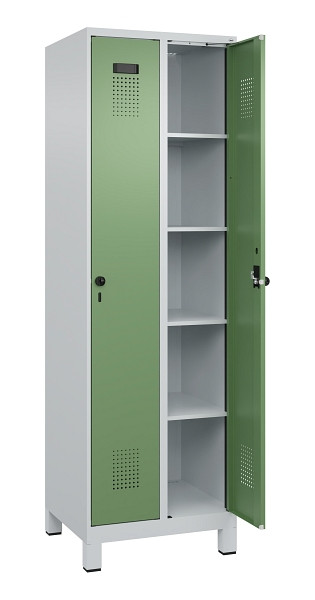 C+P Wäsche-Spind Evolo PLUS, mit Füßen, 2 Abteile, 1950x600x500mm, 7035/6011, Verschluss Drehriegel, Ablageböden 8, 049010-20B S10010