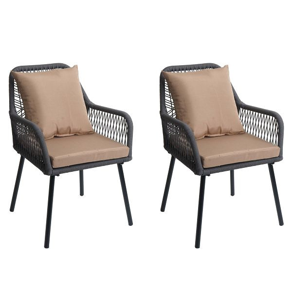 Mendler 2er-Set Gartenstuhl HWC-O12, Outdoor Sitz-/Rückenpolster Aluminium Seilgeflecht Rope, anthrazit, Bezug taupe, 110475