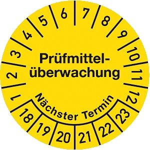 Moedel Prüfplakette Prüfmittelüberwachung 2018-2023, Dokumentenfolie, Ø30 mm, 10Stück/Bogen, 54732