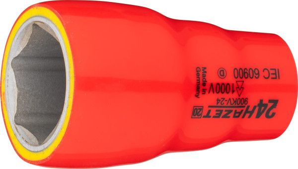 Hazet Steckschlüsseleinsatz, Sechskant, schutzisoliert, Vierkant hohl 12,5 mm (1/2 Zoll), Außen-Sechskant-Tractionsprofil, 24 mm, 900KV-24