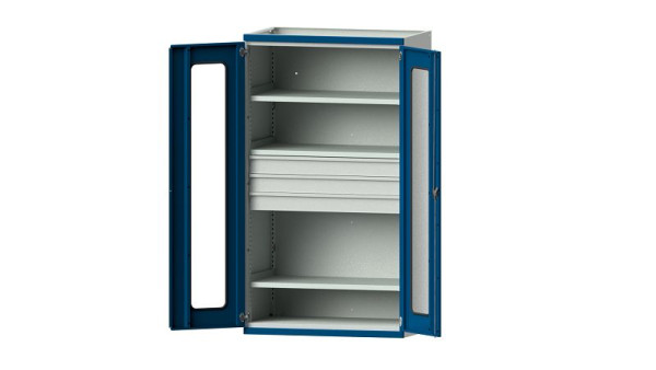ANKE Werkbänke Schwerlastschrank, Modell 103, 1085 x 630 x 1950 mm, Sichtausschnitt aus Plexiglas, RAL 7035/5010, 620.033