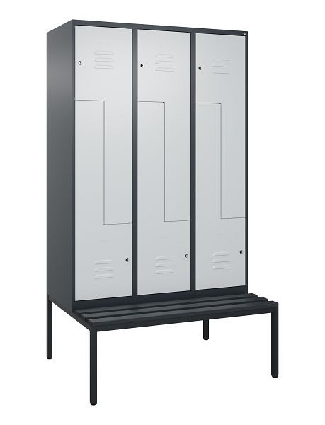 C+P Z-Spind Classic PLUS, mit untergebauter Sitzbank, 6 Abteile, 2120x1200x815mm, 7016/7035, Zylinderschlösser, 0800537-326 S10058