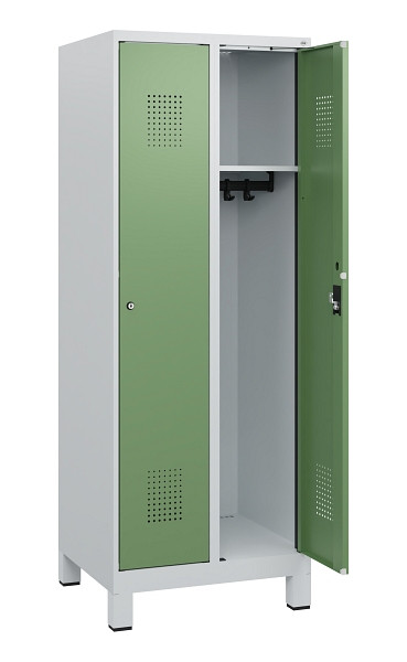 C+P Spind Evolo PLUS, Füße, 2 Abteile, 1630x600x500mm, 7035/6011, Zylinderschloss, 0490105-20 S10037