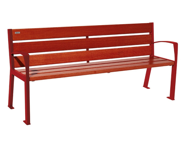 Procity Sitzbank Silaos 6 Holzlatten, 1800 mm, Mit Armlehne, Holz & Stahl, Mahagoni/RAL 3004, 209612.3004.ACAJ