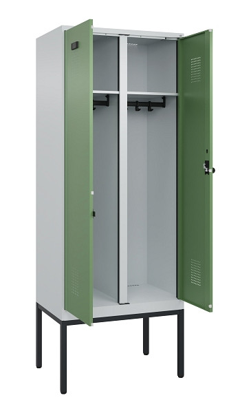 C+P Schwarz-Weiß-Spind Evolo PLUS, Gestell, 2 Abteile, 2120x800x500mm, 7035/6011, Drehriegel, 0490327-22 S10010