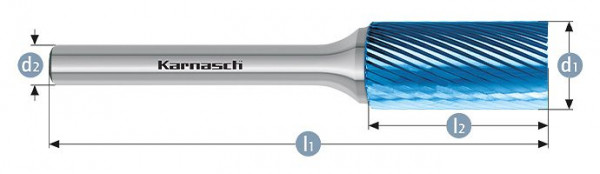 Karnasch Hartmetall-Frässtift Blue-Tec beschichtet ZYA/ HP-5 d1=10 / l2=20 / d2=6 / l1=65mm, VE: 2 Stück, 115003090