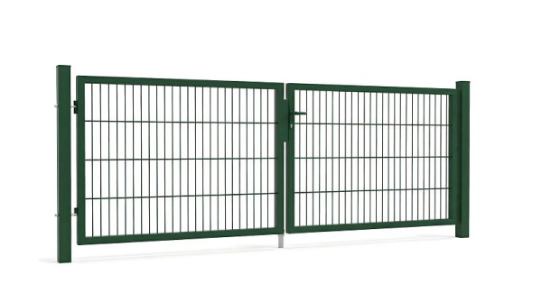 GEWA Gartentor Economy 3m Breit 1m Hoch Doppelstabmattentor RAL6005 Moosgrün Inkl. Pfosten und Zubehör, DTE-656-1030-3000-TP50-6005