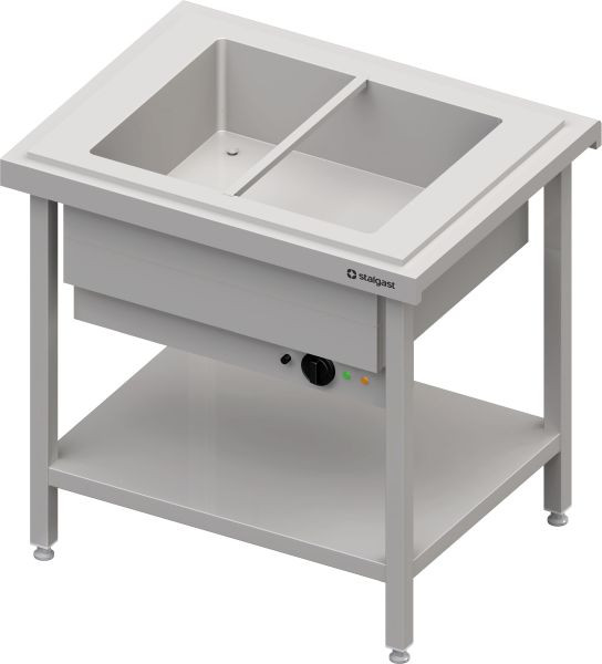 Stalgast Edelstahl Warmausgabe mit einem Bain-Marie-Becken 2x GN1/1, 920x750x880, Granitabdeckung "Standard G1", CF09209