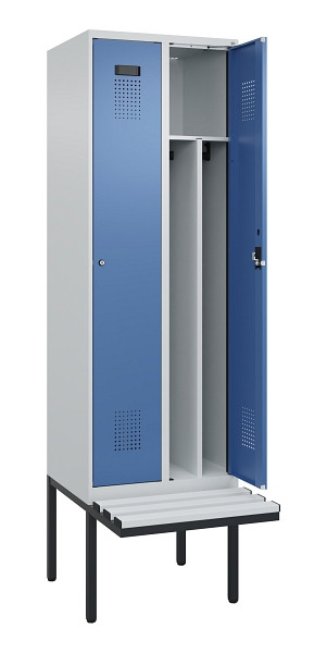 C+P Spind Evolo PLUS, 2 Abteile, 2120x600x815mm, 7035/5023, Zylinderschloss, Material Sitzfläche Kunststoff, 0490407-20F S10089