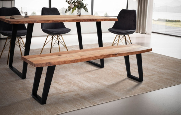 Wohnling Esszimmerbank 160x40x45,5 cm Akazie Massivholz/Metall, Esstischbank Modern, Holzbank ohne Lehne, Küchenbank mit U-Beinen, Sitzbank Groß, WL7.303
