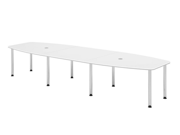 Hammerbacher Konferenztisch KT40C, 400 x 130 cm, Platte: Weiß, 25mm dick, 2 mm Duo-Kante, Acht-Fuß-Gestell verchromt, Arbeitshöhe 72-74 cm, VKT40C/W/C