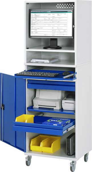 RAU Computer-Schrank - Modell 66, B650 x T520 x H1895 mm, Monitorgehäuse B650 x T520 x H710 mm, 07-650-M66-MG5F.11