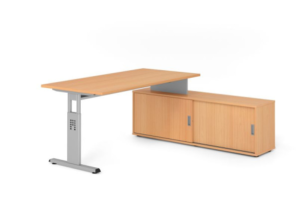 Hammerbacher Aufsatz-Schreibtisch OSE16, 160x80cm, Platte: Buche, 25mm dick, T-Fuß Gestell Silber, Buche / Buche, VOSE16SB/6/S/6/6